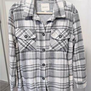 Gray and White Plaid Button-Up Shirt